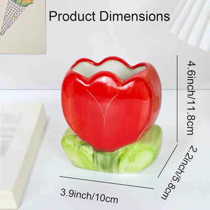 Pen Holder for Desk Cute Toothbrush Holder Tulips Vase Decor Aesthetic Pencil Holder for Office Makeup Brush Holder Yellow Kawaii Desk Accessories Home Decor Birthday Gifts for Women