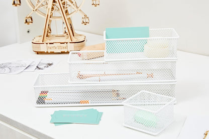 Annova Stackable Mesh Drawer Cabinet and Shelf Organizer Bins Storage Basket School Office Supply Holder Tray- Set of 2 (Gold, 3x3x2 Inch)