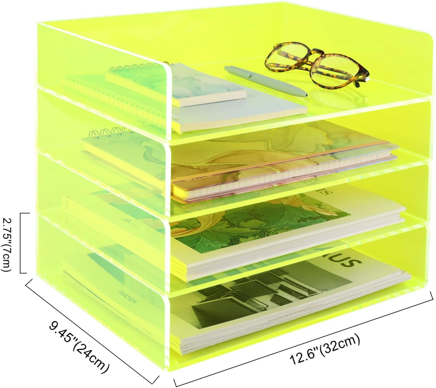 Gelite Acrylic File Organizer for Desk 4 Tiered Stackable Letter Tray Office Paper Storage Desktop Document Sorter, Neon Pink