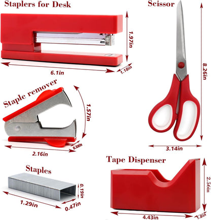 Gold Office Supplies,UPIHO Gold Desk Accessories,Stapler and Tape Dispenser Set with Large Stapler,Tape Dispenser, Staple Remover, Staples, Clips,Scissor,Pen and Sticky Notes,Gifts for Office Clerks