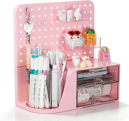 Comix 360° Rotating Pen Holder for Desk, Cute Pencil Holder Pen Organizer, Beige Acrylic Pencil Cup Caddy with 5 Slots for Home School Office Supplies