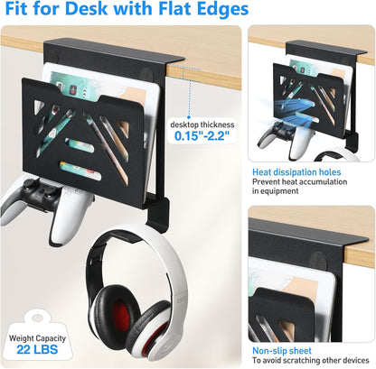 MAXECHO Desk Side Storage, Under Desk Laptop Mount, Table Side Hanging File Organizer, No Drill Clamp On Cable Management Tray, Laptop Holder with Magnetic Pen Holder for Office and Home, Load 22 Lbs
