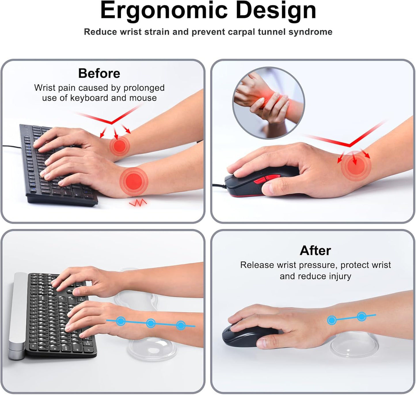 MOKURU Gel Keyboard and Mouse Wrist Rest Set, Comfort Ergonomic Wrist Support, for Wrist Pain Relief, Computer Keyboard Wrist Rest (Black)