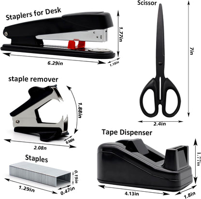 Gold Office Supplies,UPIHO Gold Desk Accessories,Stapler and Tape Dispenser Set with Large Stapler,Tape Dispenser, Staple Remover, Staples, Clips,Scissor,Pen and Sticky Notes,Gifts for Office Clerks