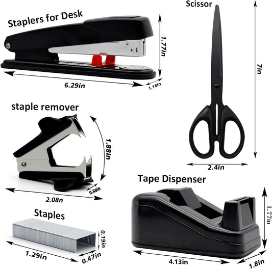 Gold Office Supplies,UPIHO Gold Desk Accessories,Stapler and Tape Dispenser Set with Large Stapler,Tape Dispenser, Staple Remover, Staples, Clips,Scissor,Pen and Sticky Notes,Gifts for Office Clerks