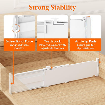 Lifewit Drawer Dividers for Clothes, 3.2" Tall 10.5"-16.5" Expandable Dresser Drawer Organizers, Adjustable White Plastic Separators for Kitchen, Cabinet, Nursery, Socks & Underwear Storage, 4 Pack