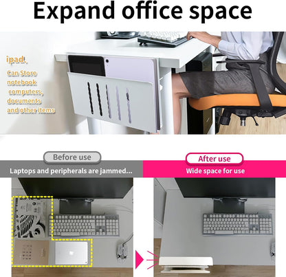 Desk Side Storage, Under Desk Storage, No Drill Steel Hanging Desk Organizer, Laptop Holder, Desk Storage Holder for Office & Home.(Black)