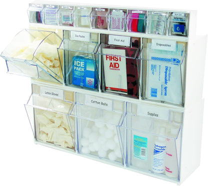 Deflecto Interlocking Tilt Bin, 9 Bin Unit, Clear and White, 23-5/8” x 3-5/16” x 2-5/8” (20903OP)