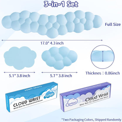Sushret Cloud Wrist Rest for Keyboard and Mouse, Memory Foam PU Leather Keyboard Wrist Rest with Ergonomic Support, Non-Slip Base, Cute Arm Rest Pad & Palm Cushion, Office Desk Accessory, White