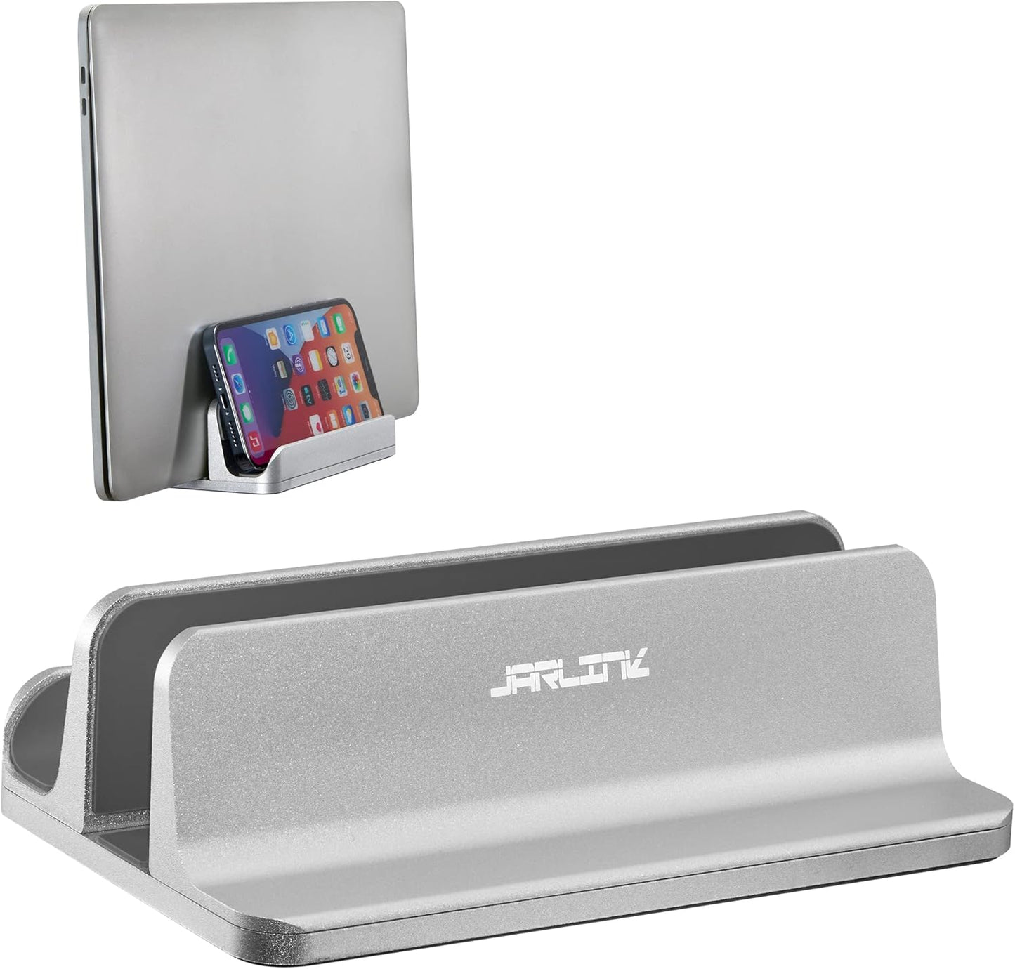 JARLINK 2-in-1 Design Vertical Laptop Stand Holder, Aluminum Laptop Stand for Desk with Adjustable Dock, Space-Saving Organizer Compatible with All MacBook, Samsung, HP, Dell, Chrome Book,Silver