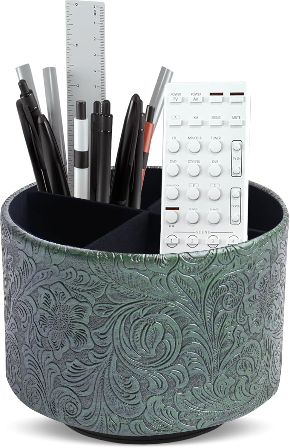 lizimandu Round Leather Art Supply Organizer,Remote Control Holder,360 Degree Spinning,Multi-Functional Pencil Holder,4 Compartments Desktop Stationary Organizer(1-Gold) - Colors B