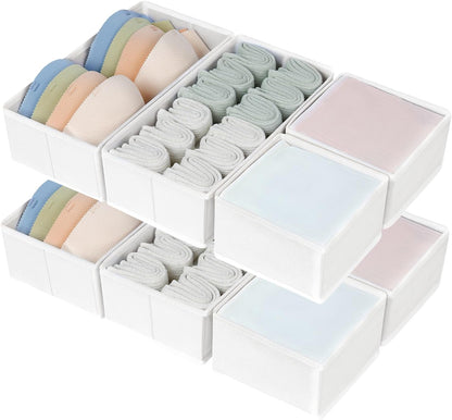 DIMJ Drawer Organizers Clothes, Dresser Organizer Bins for Baby Clothes,Underwear and Sock, Fabric Closet Organization and Storage Boxs, Drawer Dividers for Nursery, Clothing, Tie - 4 Pack, Beige