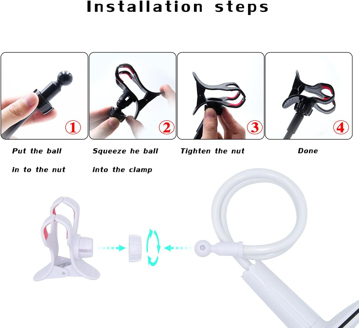 Cell Phone Holder, Universal Lazy Bracket Mobile Phone Stand, Flexible Gooseneck Long Arm Clip (White)