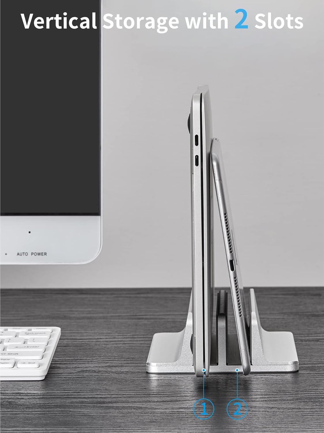JARLINK Vertical Laptop Stand, Aluminum Laptop Holder Desktop Stand with Adjustable Dock Size (up to 17.3 inches) Compatible with All MacBook/Surface/Dell/Gaming Laptops (Silver)
