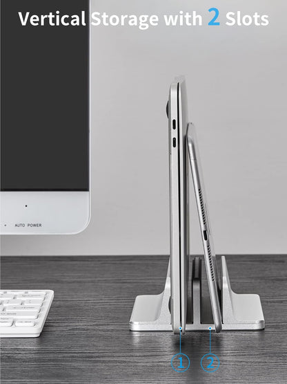 JARLINK Vertical Laptop Stand, Aluminum Laptop Holder Desktop Stand with Adjustable Dock Size (up to 17.3 inches) Compatible with All MacBook/Surface/Dell/Gaming Laptops (Silver)
