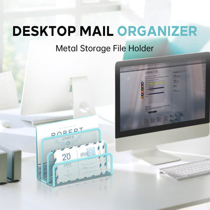 SUPEASY Mail Organizer for Desk, Mesh Metal Mail Holder Countertop with 3-Slot, Letter Sorter File Holder, Office Envelope Organizer for Mails (Black)