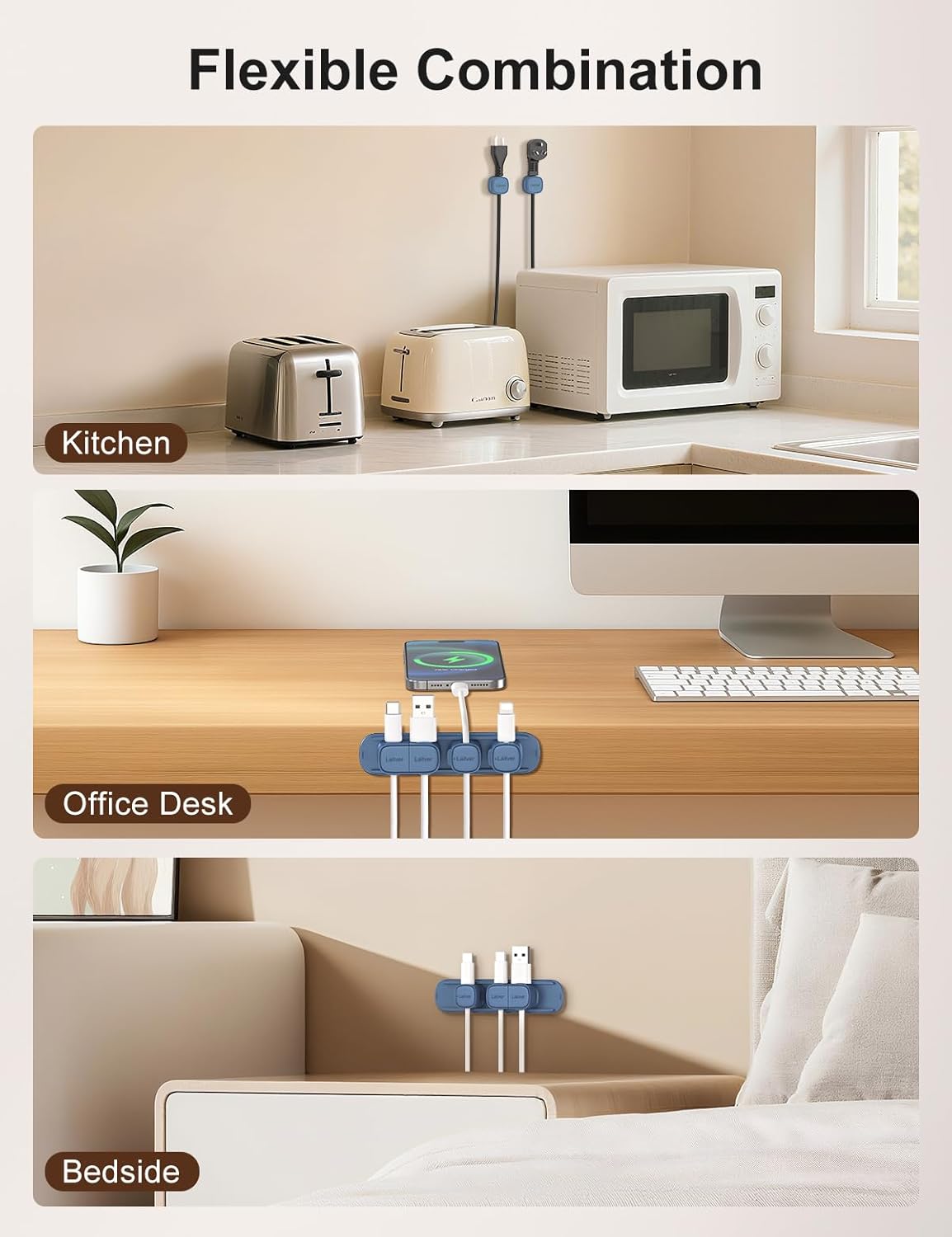 6 Pack Magnetic Cable Clips [1s Open/Lock], Laitver Cord Organizer Holder Strong Adhesive Desk Cable Management- Organize Charging Cords Neatly for Home, Office, Car,Desk, Nightstand