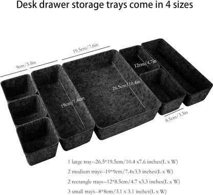 Desk Drawer Organizer Bins, 8pcs Felt Shallow Bathroom Storage Trays, Office Accessories & Workspace Organizers Jewelry & Makeup Boxes Containers(Black)