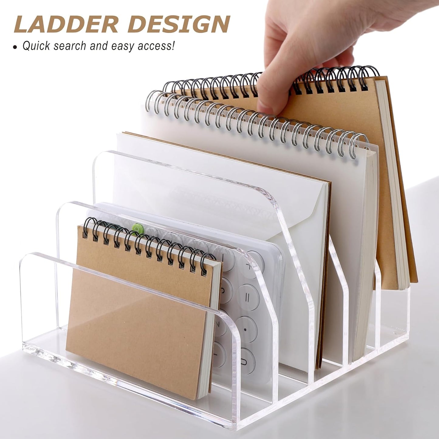 SANRUI Acrylic File Mail Desktop Organizer Sorters,3 Compartments Laddered Clear Desk Letter Organizer Office Document Sorter,Multifunction Envelope Folder Racks Holders for Office,Home, School