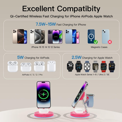 New 3 in 1 Charging Station for Apple Compatible with Magsafe Charger Stand for iPhone 17 16 15 14 13 12 Wireless Charging Station for AirPods Wireless Charger for iWatch Series