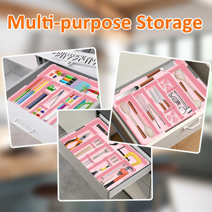Spaclear Large Utensil Drawer Organizer Expandable Silverware Organizer for Kitchen Drawer Adjustable Cooking Utensil Holder Cutlery Flatware Tray Spatula Tools Gadgets Storage Dividers Plastic Black