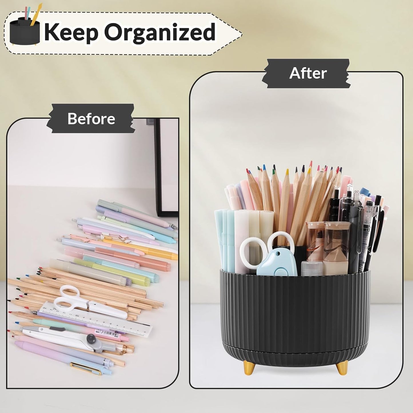 SKYDUE 360 Rotating Purple Pen & Art Supply Organizer - 5 Slot Desk Organizer for Office, School, Home