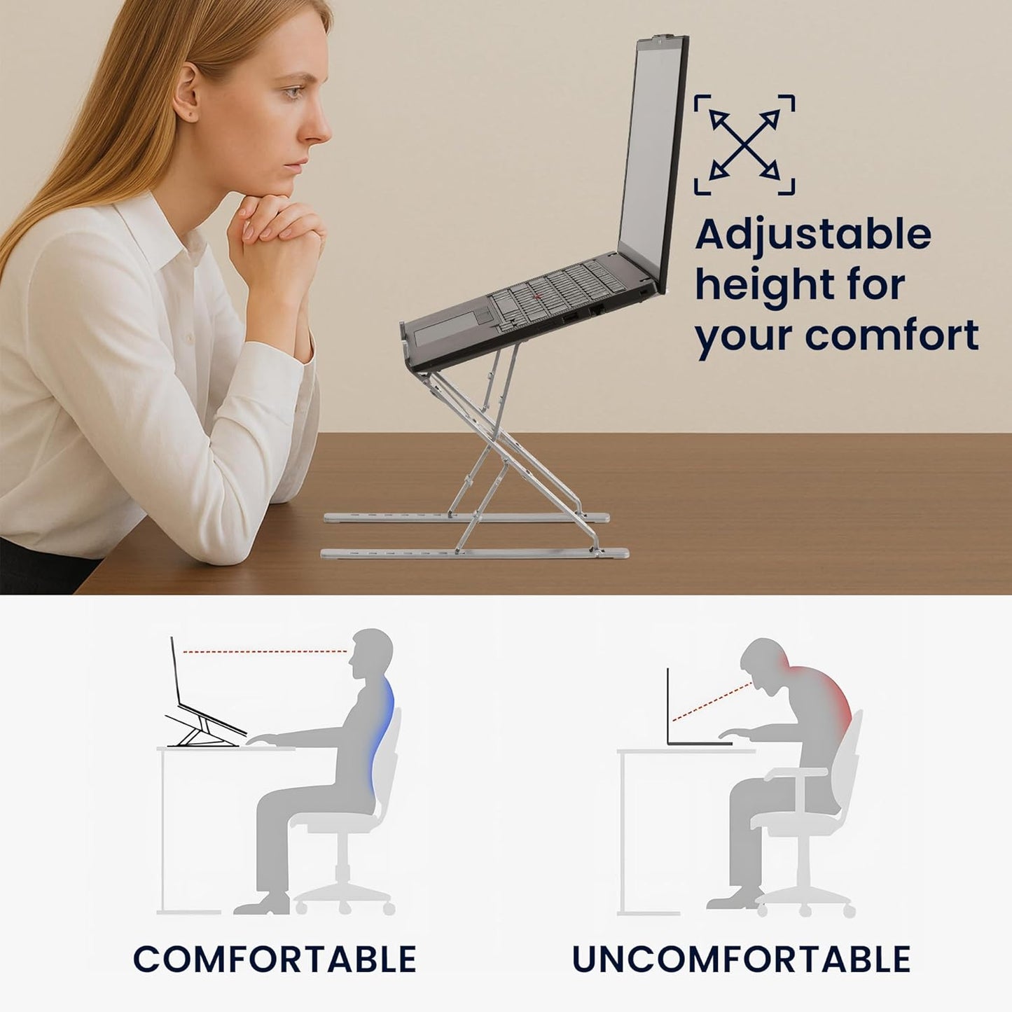 kwmobile Laptop Stand - Adjustable Laptop Riser, Holder - Aluminium Portable DJ, Gaming Stand - Foldable Lap Top, Notebook Desk Stands - Folding Computer Accessories