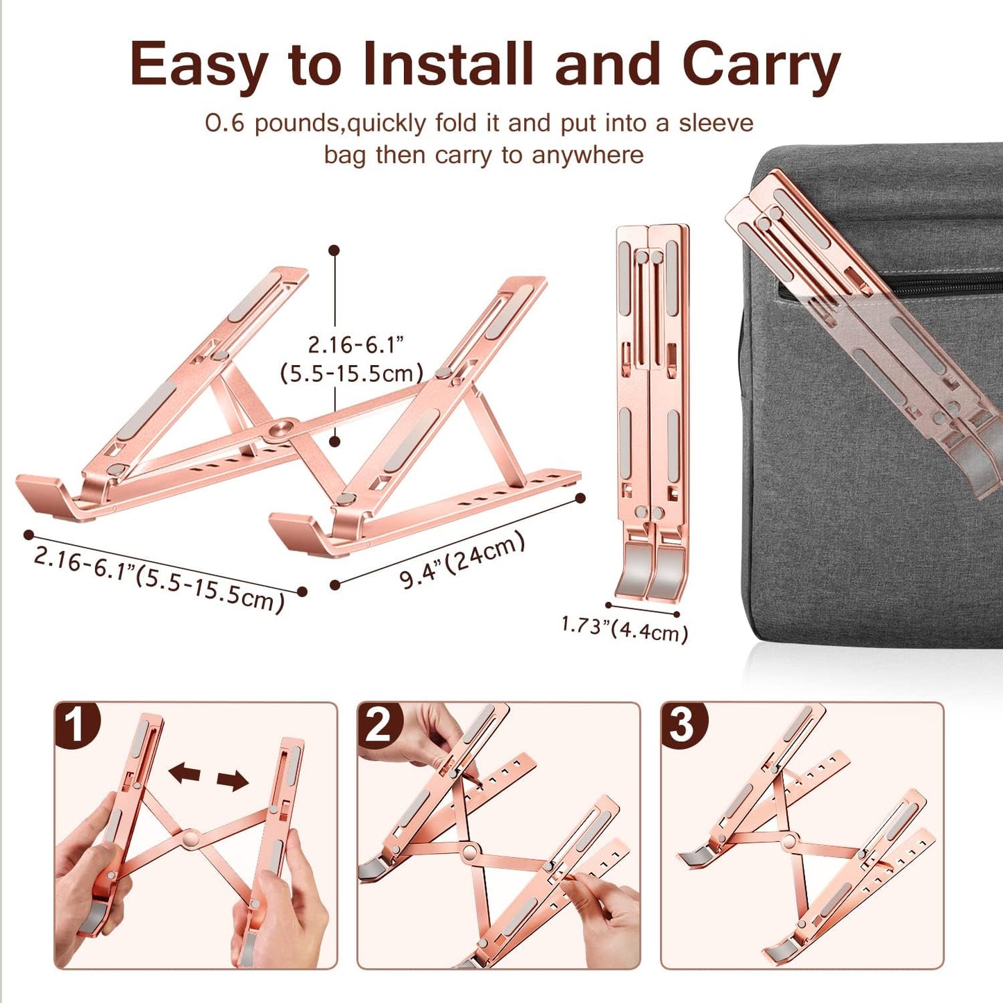 ivoler Laptop Stand, Laptop Holder Riser Computer Tablet Stand, 6 Angles Adjustable Aluminum Ergonomic Foldable Portable Desktop Holder Compatible with 10-15.6” MacBook,iPad, HP, Dell, Lenovo Silver