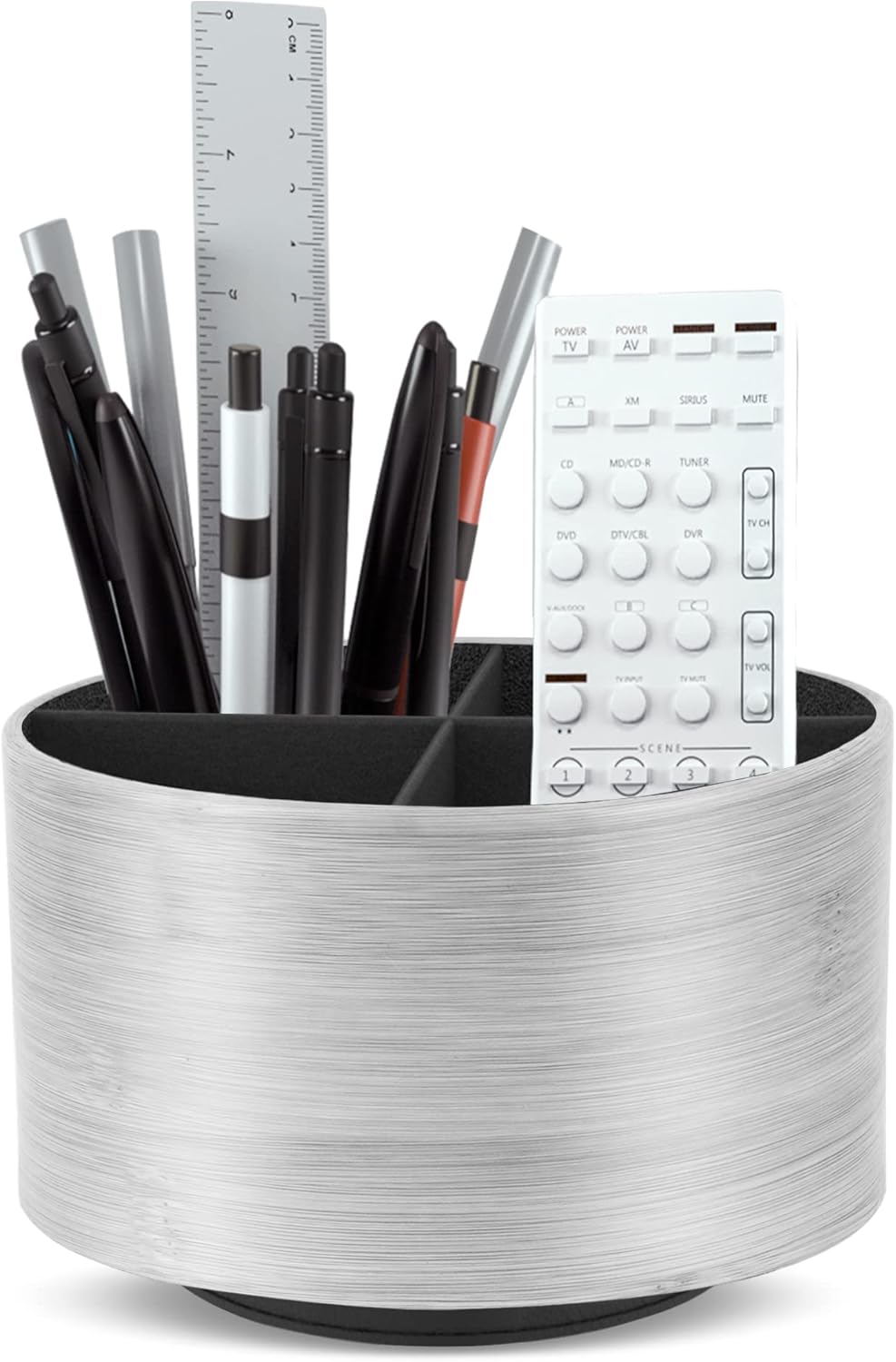 Hennaja Round Leather Art Supply Organizer,Remote Control Holder,360 Degree Rotating,Multi-Functional Pencil Holder,4 Compartments Desktop Stationary Organizer(1-Blue Bird) - Colors C