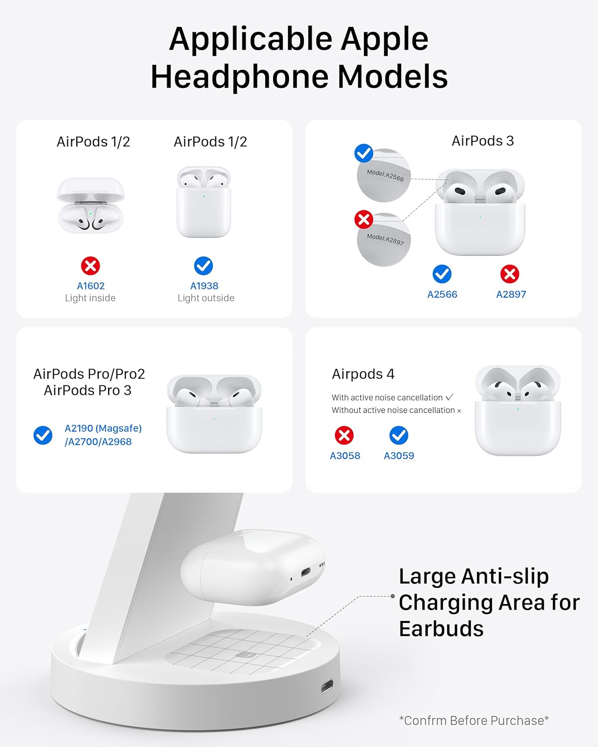 Anlmz 3 in 1 Charging Station for iPhone - Wireless Charger for Apple Products Multiple Devices - Charging Dock Stand for AirPods (for iPhone 17 16e 16 15 14 13 pro 12 11 X Max)