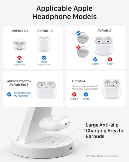 Anlmz 3 in 1 Charging Station for iPhone - Wireless Charger for Apple Products Multiple Devices - Charging Dock Stand for AirPods (for iPhone 17 16e 16 15 14 13 pro 12 11 X Max)