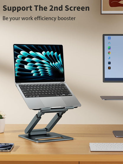 tounee Laptop Stand for Desk Adjustable Height, Telescopic Computer Stand with Pull Out Design Ergonomic Laptop Riser Fits All Laptops 10-17"-Silver