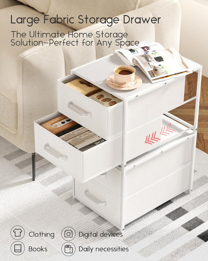 Homsorout Stackable Storage Drawers - 2 Tier Closet Organizer with Metal Handles and Metal Frame, Fabric Dresser with Collapsible Bins for Bedroom, Dorm, Office, White, 2 Pack