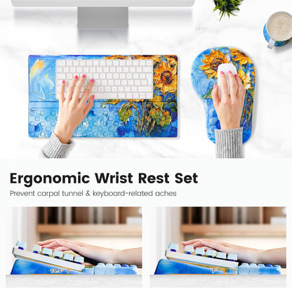 Ospelelf Ergonomic Mouse Pad and Keyboard Stand Wrist Rest Set, Memory Foam Comfort, Pain Relief for Typing, Office Desk Accessories, Moonlit Blossoms