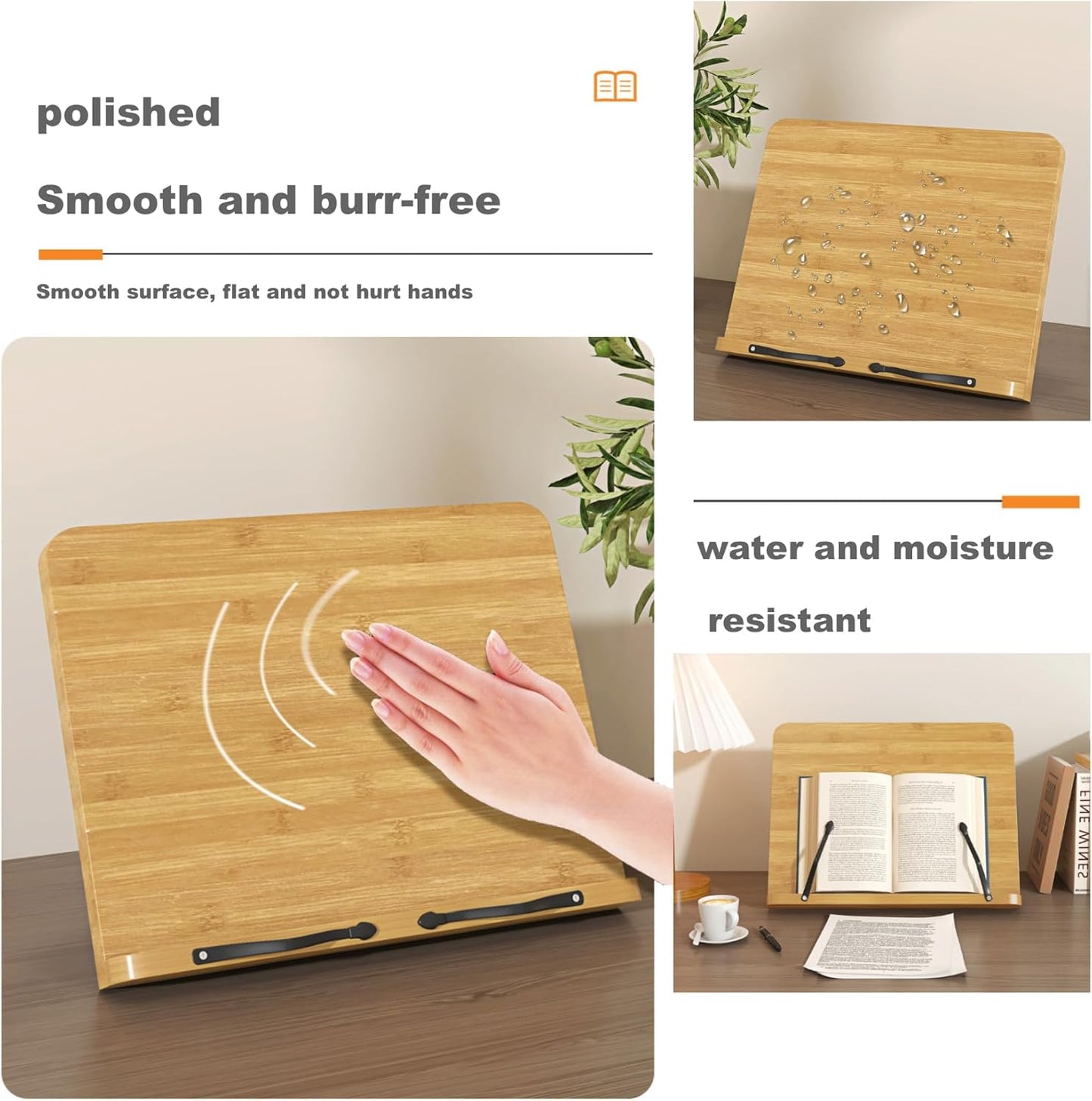 Recipe Book Holder,Cookbook Stand Wood Cookbook Holder for Kitchen, Adjustable Angle and Page Paper Clips,Magazine Holder for Desk, Laptop Stand, Tabletop Easel (Wood, S(11'' x 7.9''))