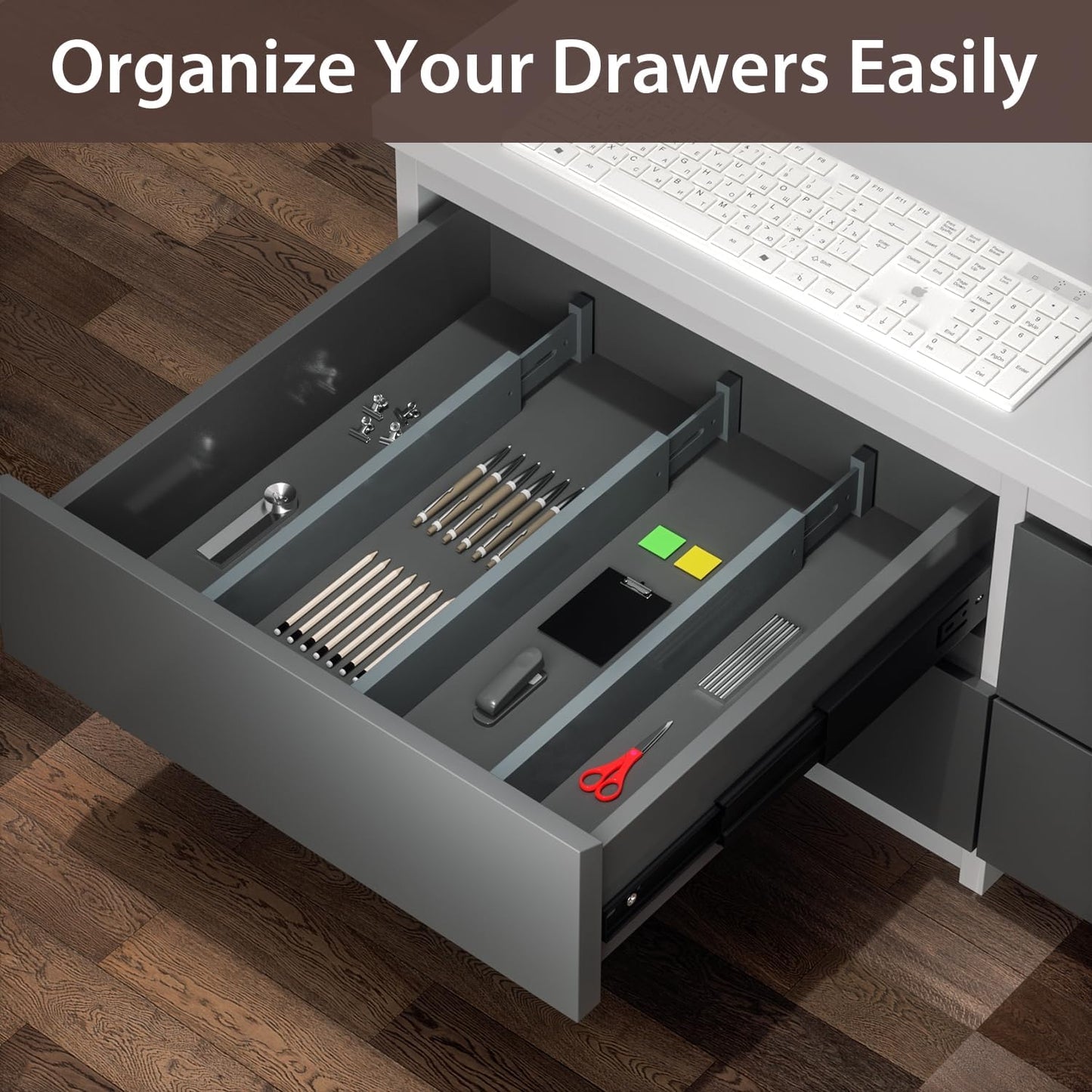 DUCOO 4 PCS Drawer Divider, 17"-22" Adjustable Bamboo Drawer Dividers Organizers, Expandable Separators for Kitchen, Clothes, Dressers, Home, Office