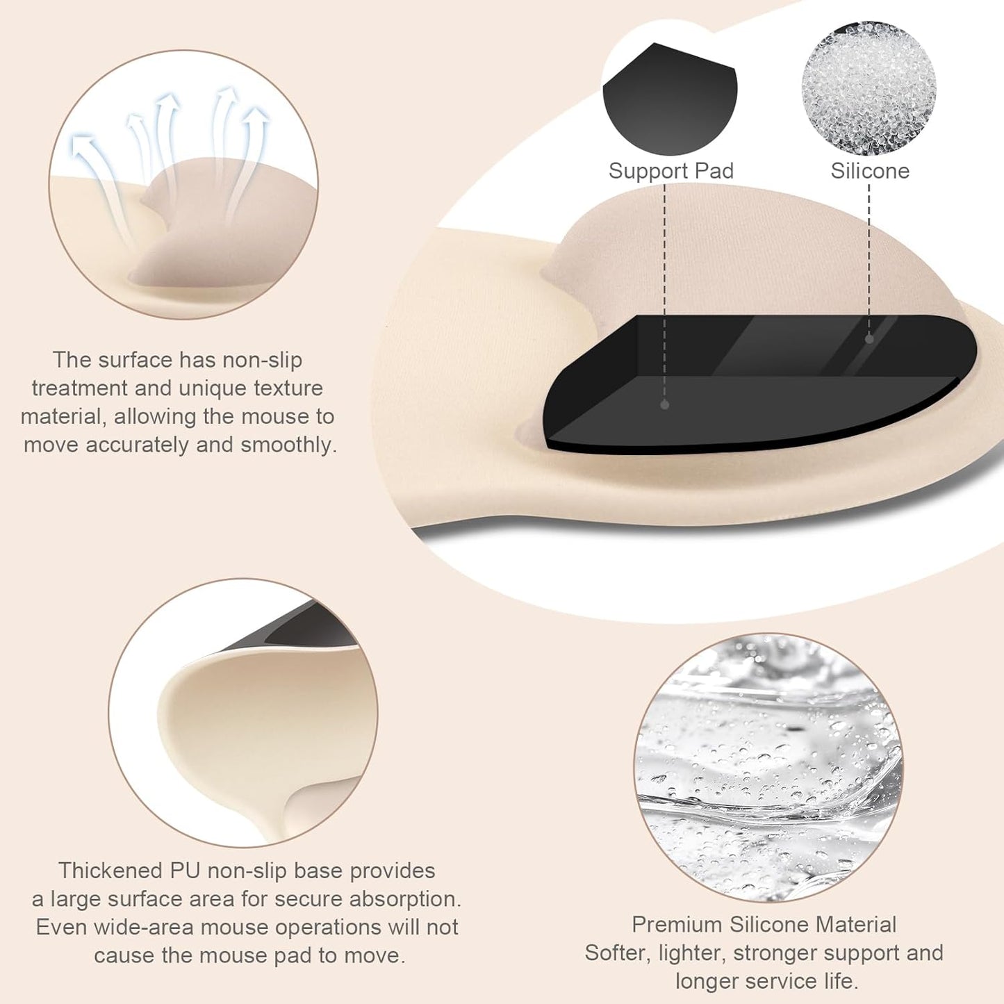 MOSISO Wrist Rest for Keyboard Mouse Pad Set, Large Gaming Deskpad&Circle Curved Mousepad&Keyboard Wrist Rest&Coaster, Ergonomic Non-Slip Mousepad&Easy Typing Pad with Silicone Lining, Apricot