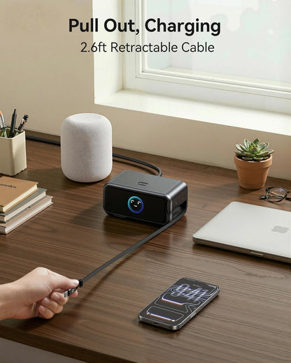 MOKiN 200W Charging Station, 6-Port GaN Fast Desktop Charger with Smart Display and Retractable Cable, Charging Station for iPhone, Galaxy,MacBook, Dell and Gaming Desk Accessorie