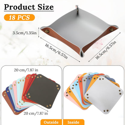 18 Pcs Leather Valet Trays, Two on Each Side Leather Tray Organizer with Snap Buttons, Foldable Key Tray for Entryway, Desk, Travel - 9 Colors (2 Each)