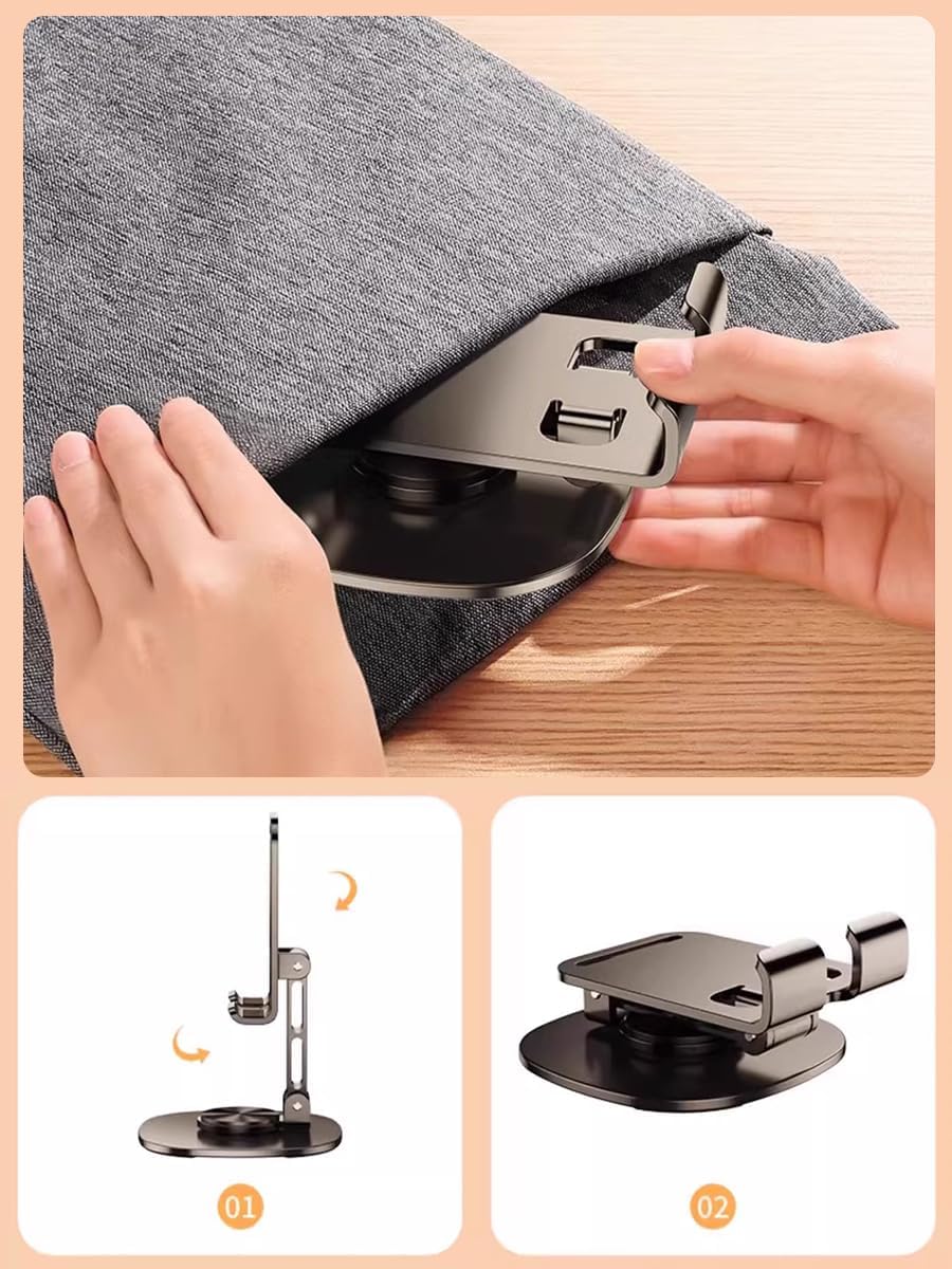 Dual Folding Cell Phone Stand Fully Adjustable Foldable Desktop Phone Holder Cradle Dock, Thick Case Friendly, Compatible with All Phones (Grey)