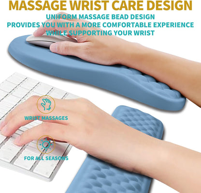Hokafenle 2 in 1 Ergonomic Mouse Pad Wrist Support & Wrist Rest for Computer Keyboard Set, with Relieve Carpal Tunnel Pain Massage Bulge and Full Memory Gel Design (2In1 Set, Light Green)
