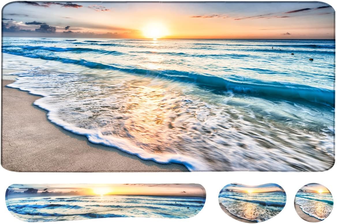 4-in-1 Large Mouse Pad, Keyboard Wrist Rest Pad & Wrist Support Mousepad Set, Extended Desk Pad Waterproof Desk Mat for Home Office Study Game