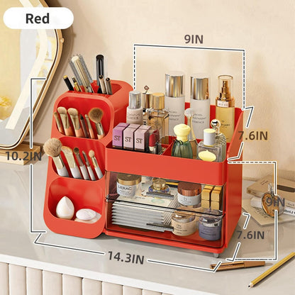 Booklov Makeup Organizer for Vanity, Countertop Cosmetic Display Case with Clear Acrylic Drawers, Bathroom Counter Beauty Caddy, Cute Table Storage Holder for Skincare, Brush Lipsticks, Crystal White