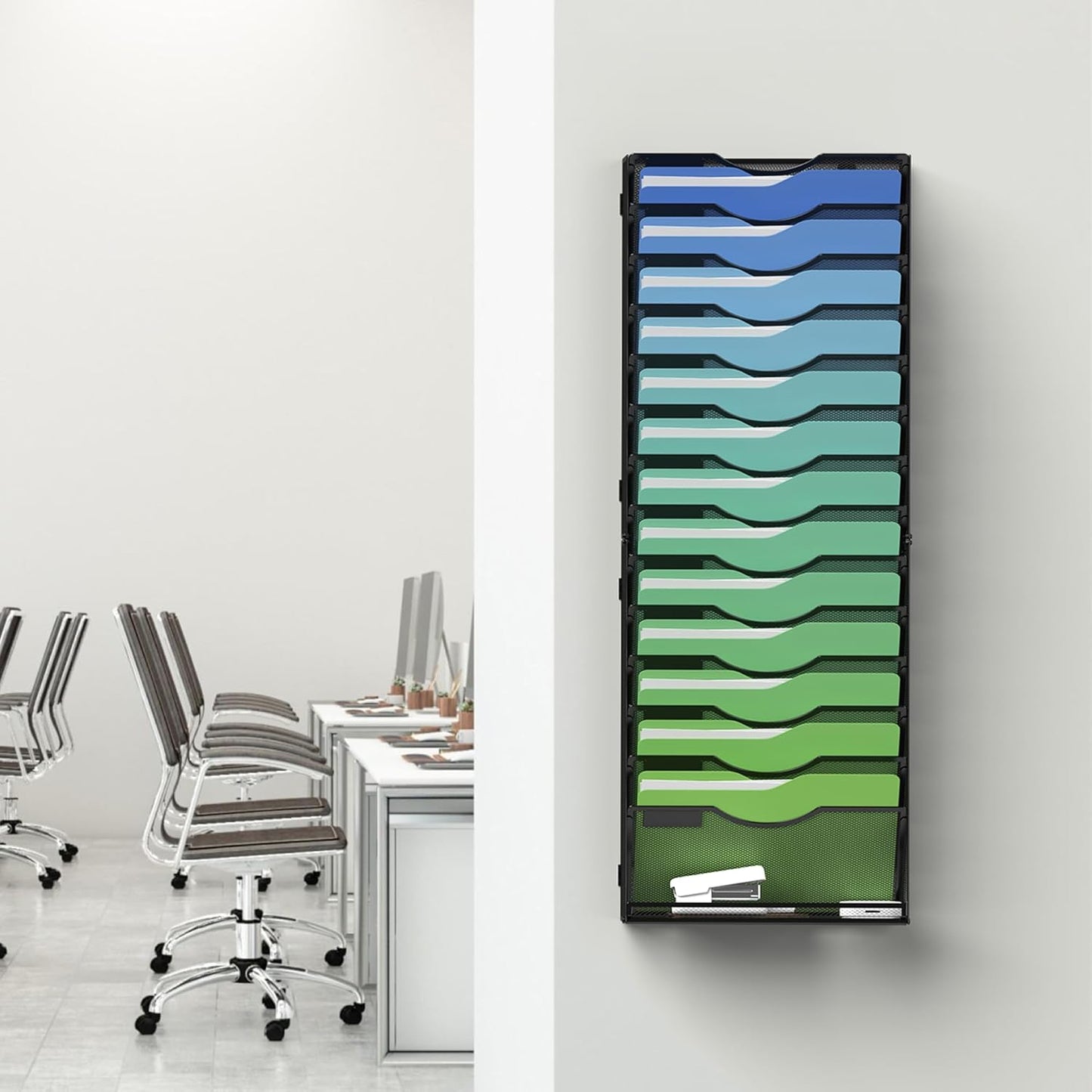 Kuntine.B Wall File Organizer Office Hanging Magazine Holder Wall File Organizer for Office Home (Black, 5 Tier)