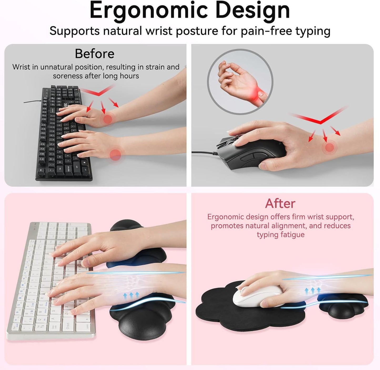 Sushret Cloud Wrist Rest for Computer Keyboard, 4-in-1 Memory Foam Leather Cloud Keyboard Wrist Rest and Mouse Pad Set with Ergonomic Support for Arm and Palm Cushion, Gaming/Work Setup, Rainbow
