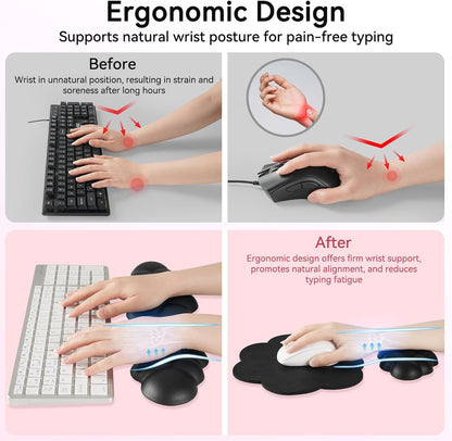 Sushret Cloud Wrist Rest for Computer Keyboard, 4-in-1 Memory Foam Leather Cloud Keyboard Wrist Rest and Mouse Pad Set with Ergonomic Support for Arm and Palm Cushion, Gaming/Work Setup, Rainbow