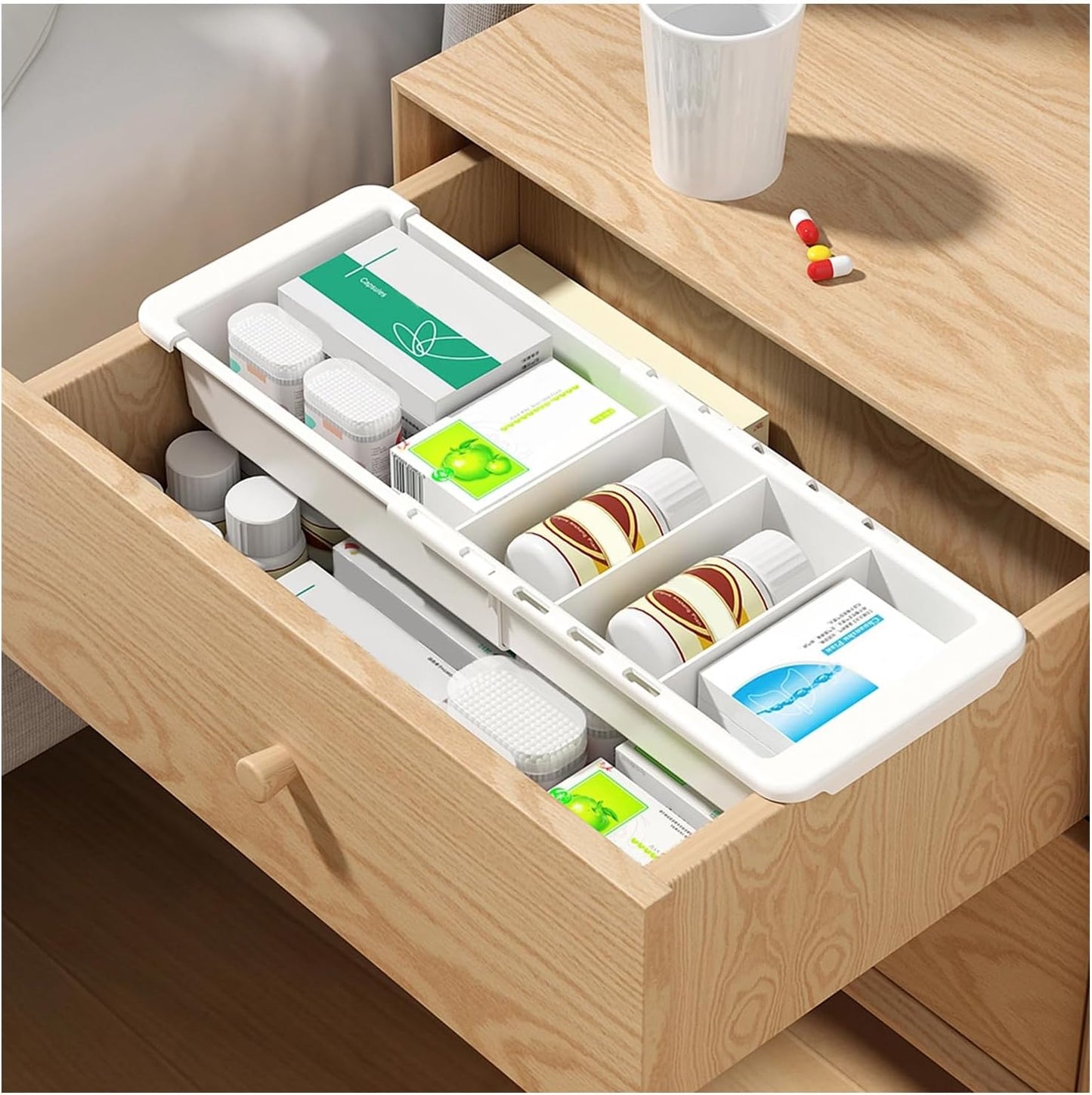 Plastic Drawers Organizer for Office Bathroom Bedroom Kitchen Desk - 1 Layers More White Storage Tray - Expandable 11.4-18.1 Inches (SHALLOW 1")