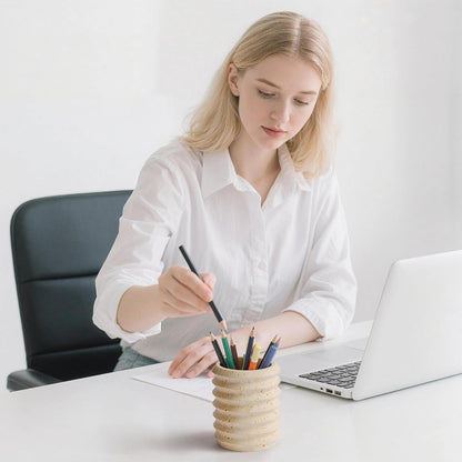 WORHE Pen Holder Stand Italy Natural Premium True Marble Makeup Brush Holders, Tableware Organizer Desk Pencil Cup for Home Office School Decor Dark Grey (DL012)