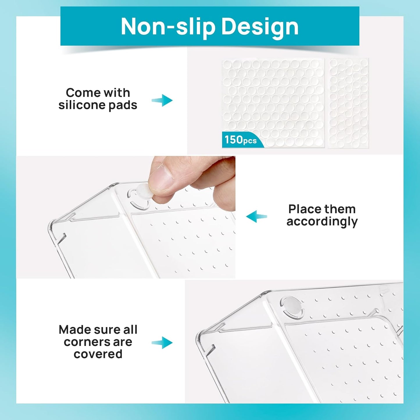 Vtopmart 66 PCS Clear Plastic Drawer Organizer Bins, 4-Size Versatile Bathroom and Vanity Organizer Trays, Acrylic Storage Containers for Makeup, Jewelry, Toiletry, Kitchen Utensils and Office Supply