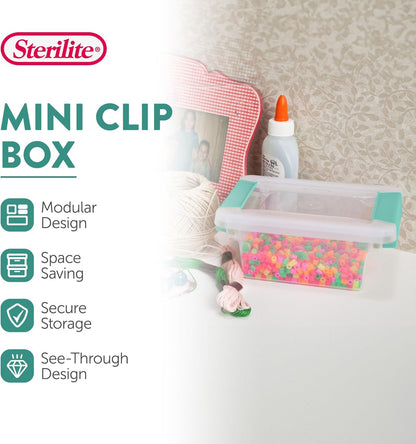 Sterilite 6-Pack Clip Box, Stackable Clear Plastic Bins with Latching Lids, Small - Writing, Arts or Crafts Supplies Storage Containers for Home, Office, Classroom and Workshop Organization